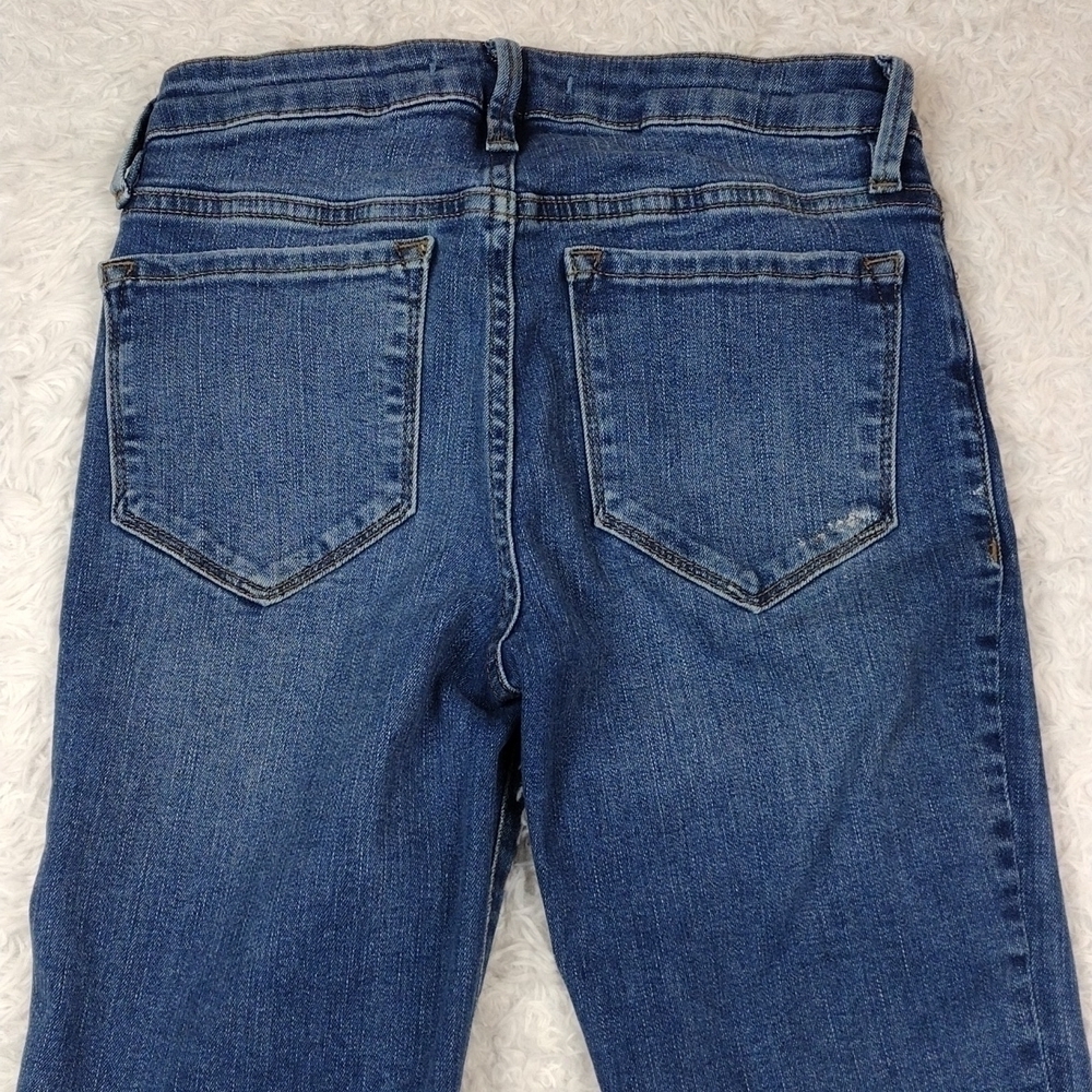 Free People Blue Medium Wash Five Pocket Mid Rise Raw Hem Cropped Boot Cut Jean - Picture 10 of 12